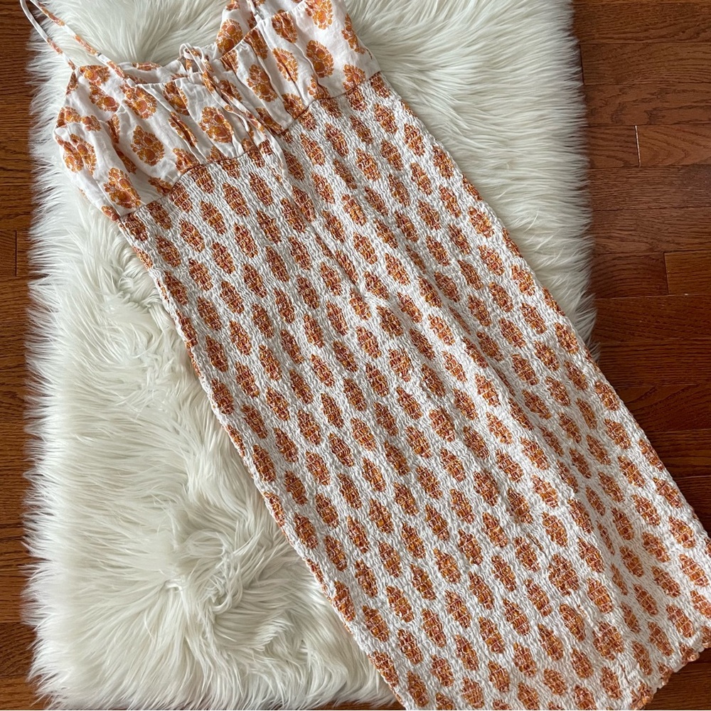 J.Crew smocked linen midi dress in gathered floral block print Size 14 Tall